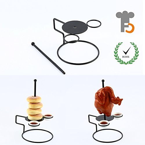 Onion Ring Holder Stand With 2 Ceramics Sauce Cups,Wire Donut Tower Holder 217x176x254mm F0080