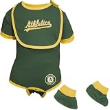 MLB Infant/Toddler Boys' Oakland Athletics Onesie Bib & Bootie Set (Green, 6-9 Months)