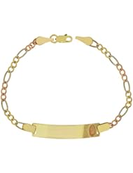14k Tricolor Gold, Dainty Figaro Links with Religious Virgin Guadalupe Kids Children ID bracelet