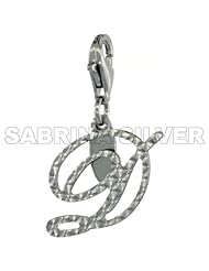 Sterling Silver Script Initial Letter D Alphabet Charm Diamond Cut Finish and Lobster Lock Clasp, 3/4 inch