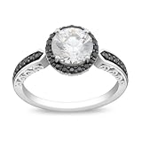Sterling Silver 4 CT TGW Round White Cubic Zirconia Black Cubic Zirconia Engagement Ring