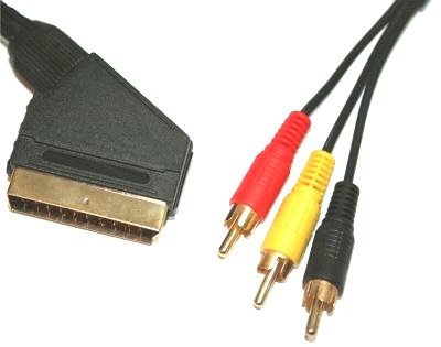 1.5m Scart to Triple RCA Cable - Premium Quality / 24k Gold / Audio / Video / AV / Fully Wired Scart / 21-pin / 3xRCA / 3RCA