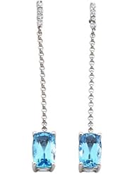 14K White Gold Swiss Blue Topaz and Diamond Earrings -- LIFETIME WARRANTY