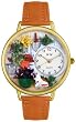 Whimsical Watches Unisex Pansies Gold G1210008 Orange Leather Analog Quartz Watch with White Dial