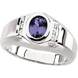 14K White Gold Man's Tanzanite and Diamond Ring
