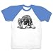 Doberman on Paws Dog Art T-Shirt Raglan Blue Short Sleeve