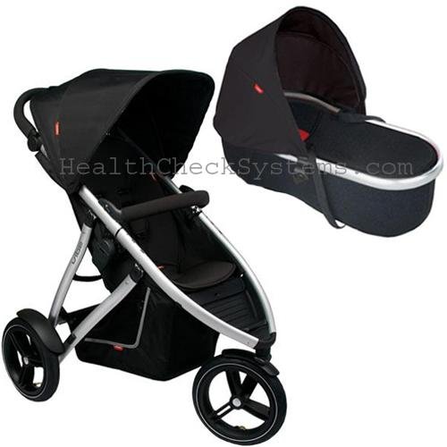  Phil Teds V55 Vibe Buggy Single Stroller in Black with Peanut Bassinet 