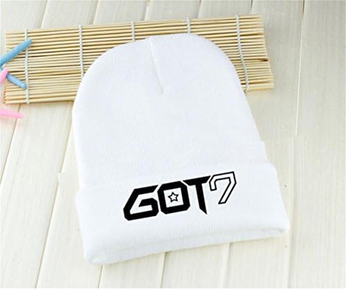 KPOP GOT7 Beanie JB Jr Mark BamBam Jackson Knit Hat Korean Gorro Winter Cap Ski (White)