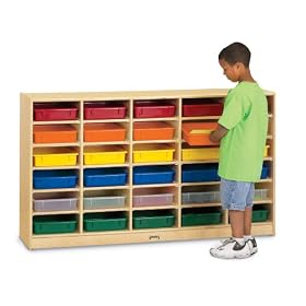 Jonti-Craft 0931JC 30 Paper-Tray Cubbie with Colored Trays, Natural Birch