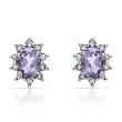 Earrings With 1.70ctw Precious Stones - Genuine Amethysts and Diamonds Made of White Gold Length 11mm