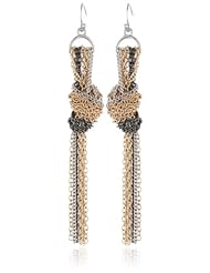 BCBGeneration Rhodium Plated Tri-Tone Knot Fringe Drop Earrings, 1.75"