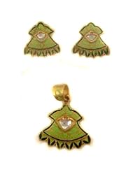 22kt Gold Diamond Pave Enamel Pendant & Earring Fashion Jewelry