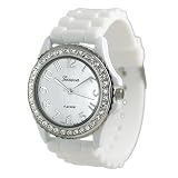 Geneva Platinum CZ Accented Silicon Link Watch