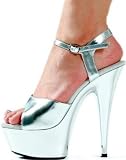 609-CHROME, 6" Pointed Chrome Stiletto Heel With 2" Platform Ankle Strap Sandal.