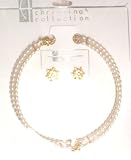 Two Strand Fresh Water Ivory Pearl Choker Necklace Crystals Loaded on Gold Locket Matching Earrings...