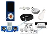 Cuffu iPod Nano 4 (4th Generation) Great Deal Combo Package Blue Skin Case Cover & Home Charger , Car Charger, Data Cable & Armband & Blue Ipod Speaker (6 in 1) in Only One LOWEST Shipping Rate Great Holiday Gift