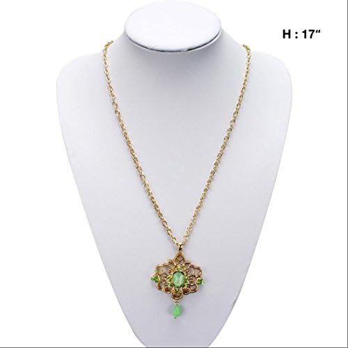 Women's Beautiful Stone and Pearl Necklace In Silver/Blue/Purple or Gold/Pink/Green (Gold/Green)