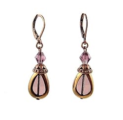 Earrings - E240 - Teardrop Window Pane and Crystal ~ Amethyst