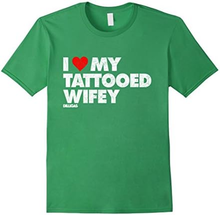 Men's I Love My Tattooed Wifey T-Shirt Vintage Distressed 3XL Grass