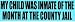 MY CHILD WAS INMATE OF THE MONTH AT THE COUNTY JAIL (BLUE) decal bumper sticker