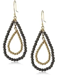 Mizuki 14k Double Tear-Drop Hoop Earrings with Gold and Silver Beads