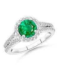 Split Shank Round Diamond and Emerald Ring- 0.8 ct TGW