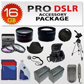 Pro SLR Accessory Kit for Canon EOS Rebel T4i 650D T3i (600d) & T2i (550d) Dslr Camera Including Wide Angle Macro Lens, 2x Telephoto Lens, 3pcs Filter Kit, 16gb Sdhc Memory, 2x Extended Batteries, Charger, Lens Hood & Much More!!