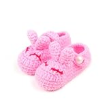 C-Princess 春秋赤ちゃんシューズ11CM 新生児 幼児 ベビーシューズ 毛糸 かぎ針編み可愛い立体ウサギ柄デザインのベビーファーストシューズ 歩行靴 軽量タイプ 手編みベビー靴 (2ピンク)