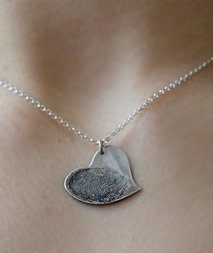 Fine Silver Heart Fingerprint Pendant