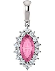 10K White Gold 10.00x5.00mm Marquise Cut Chatham Created Pink Sapphire and Diamond Pendant -- LIFETIME WARRANTY
