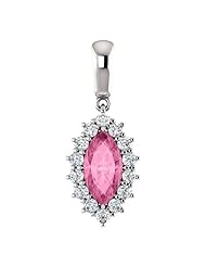 Platinum 10.00x5.00mm Marquise Cut Chatham Created Pink Sapphire and Diamond Pendant -- LIFETIME WARRANTY
