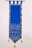 Blue Wall Runner / wall hanging with Tab Tops and Tassels
