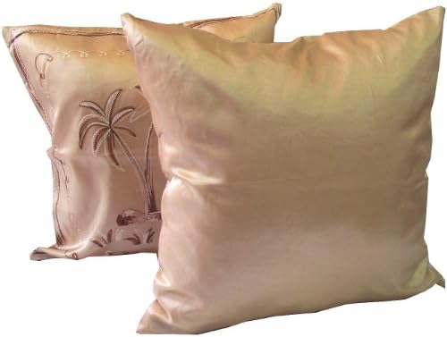 "HelloThailand" (DOUBLE) 2 BEAUTIFUL COCONUT TREE THROW CUSHION COVER/PILLOW CASE HANDMADE BY THAI SILK FOR DECORATIVE SOFA, CAR AND LIVING ROOM SIZE 16 X 16 INCHES