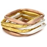 Kevia Tri-Color Mixed Finish Square Stacking Ring S