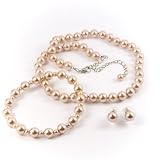 Chrystal Orchid 8mm Glass Pearl Necklace, Bracelet and Earrings Set by Margot Townsend