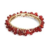 Glass Beads and Brass Wire Burgundy Bangle-Set of 2 Top Brass Bangle [Set of 2 - Burgundy]