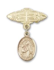 14K Gold Baby Badge with St. Januarius Charm and Badge Pin with Cross