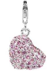 Mothers Day Best Gift, Sterling Silver Heart Shape Charm with Lobster Clasp Rose Pink Swarovski Crystals Setting , Width 7/8inch, Length 1 1/8 Inch, Weight 4.5g . Can Be Used As a Pendant