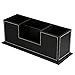HOMETEK PU Leather Desktop Storage Box 4 Compartment Desk Organizer Card/Pen/Pencil/Mobile Phone/Remote Controller/Cosmetics Office Supplies Holder Collection Desktop Organizer (Black)