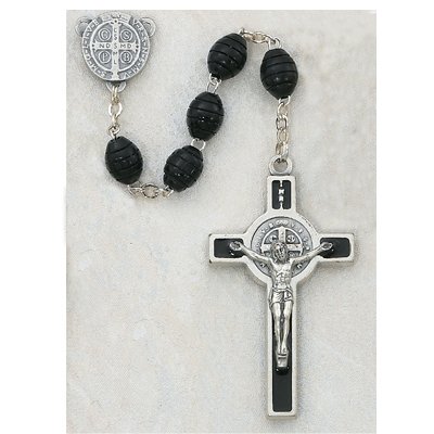 6X8MM Black ST. BENEDICT Rosary Crucifix Necklace Catholic Christian Religious Cross