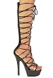 6 Inch Sexy Strappy Shoe Knee High Boot High Heels Low Platform Open Lazy Shoe Black Patent
