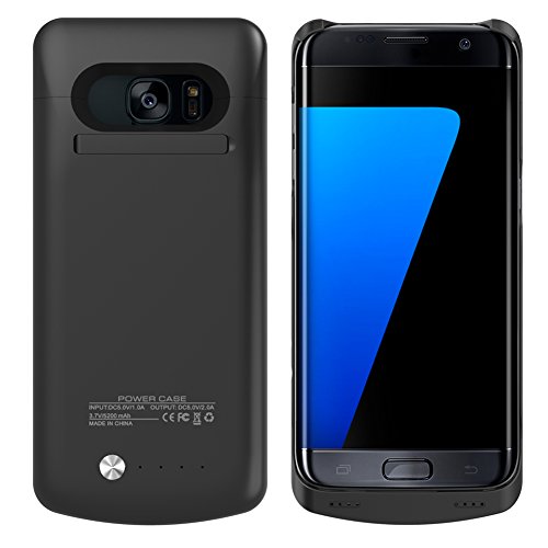 Galaxy S7 Edge Charger Case, Maxdara [Updated Version] 5000 mAh Portable External Backup Battery Charger Cover Case Pack for Samsung Galaxy S7 Edge Rechargeable Power Bank Case (Black)