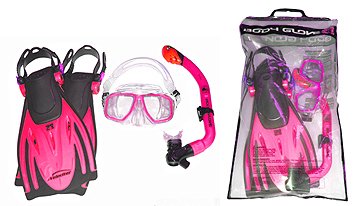 BODY GLOVE KIDS Mask, Dry Snorkel with Whistle, Fins, and Bag Snorkeling Set Childs Child Kid Childrens Children Youth Authorized Dealer Full Warranty Bodyglove Swim Swimming Swimmer