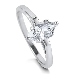 Sterling Silver 925 Marquise Cut Cubic Zirconia CZ Solitaire Engagement Ring 1ct - Ideal Gift For Anniversary, Engagement, Wedding, Birthday, Romantic For Her