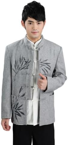 BoutiqueOrient Chinese Mandarin Collar Bamboo Wool Tang Jacket for Men, M, Grey