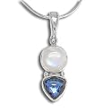 Sterling Silver Titanium-Backed Quartz Crystal and Rainbow Moonstone Pendant on Snake Chain by Sajen, 18"