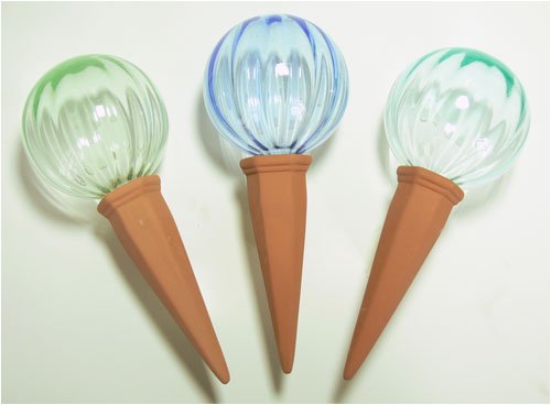 8105 Pale-Colored Glass Watering Globe with Plant Nanny - set of 3