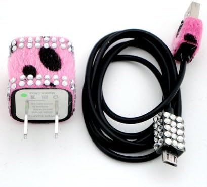 Micro USB - W/ Rhinestone - Animal / Leopard Print - Bling Cell Phone Charger /W Cable (Hot Pink)