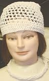 Hand Crocheted White Rayon Cotton Gimp Skull Cap for Women and Teens Offered in Combination with Eight Strand Twisted White Pearl Necklace and Earrings
