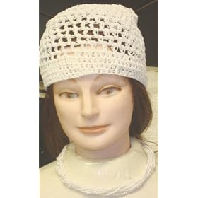 Click here to buy Hand Crocheted White Rayon Cotton Gimp Skull Cap for Women and Teens Offered in Combination with... by Gita.